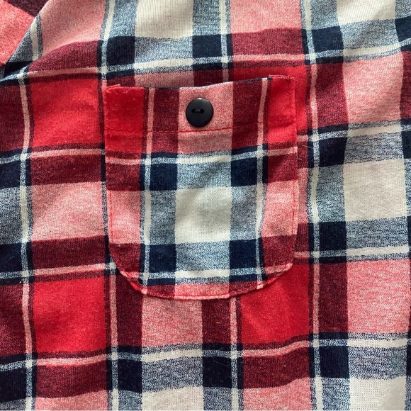 G Collection Red, White, and Blue Plaid Flannel Button Down with Front Tie - Picture 6 of 9
